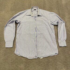 Valentino Roma Dress Shirt Mens Large 41 / 16 Blue Stripe Button Down Italy READ